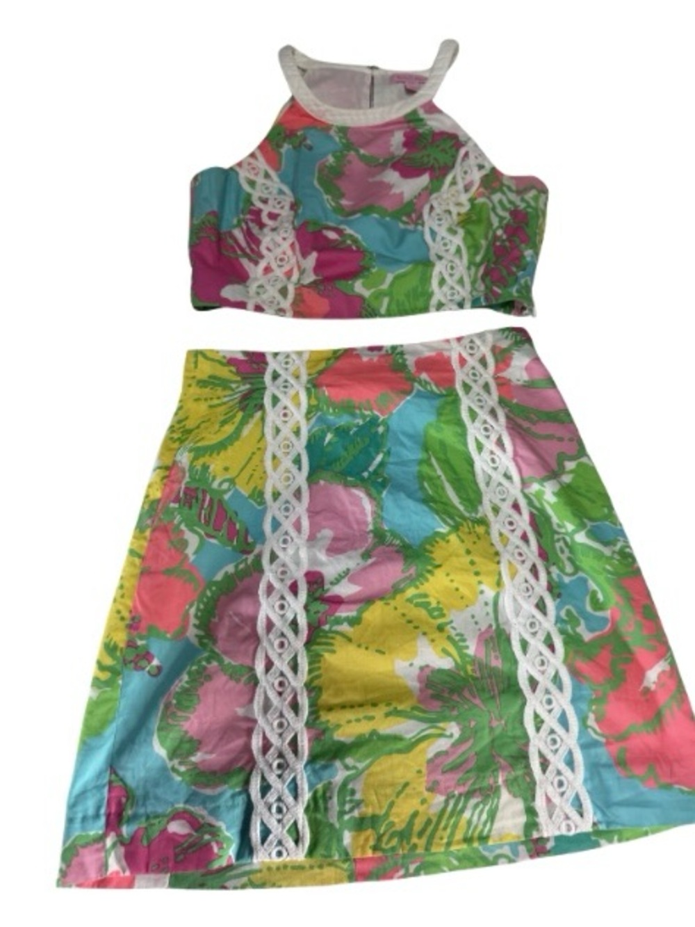 Lilly Pulitzer Pink, Green, Blue & Yellow Floral Two-Piece Dress Set